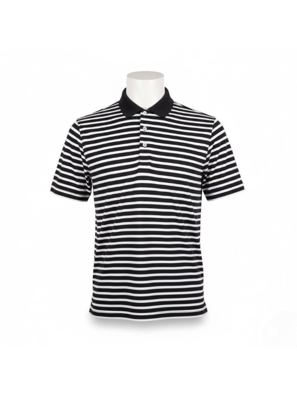 Walter Hagen Mens Black/White Striped Polo Shirt Lightweight Performance Size L